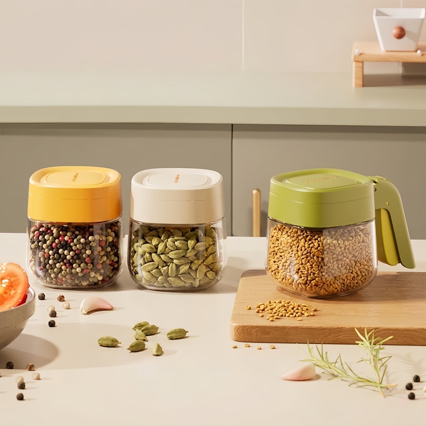 One-Hand Operation Glass Seasoning Jar